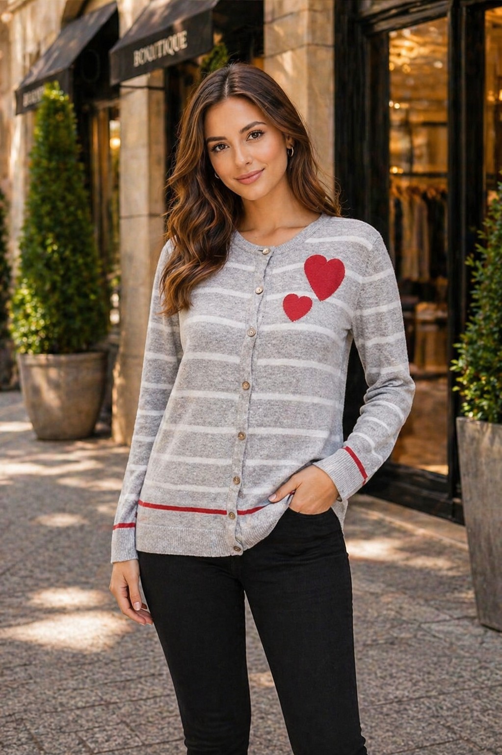 Suéter Gris con Corazones Rojos
