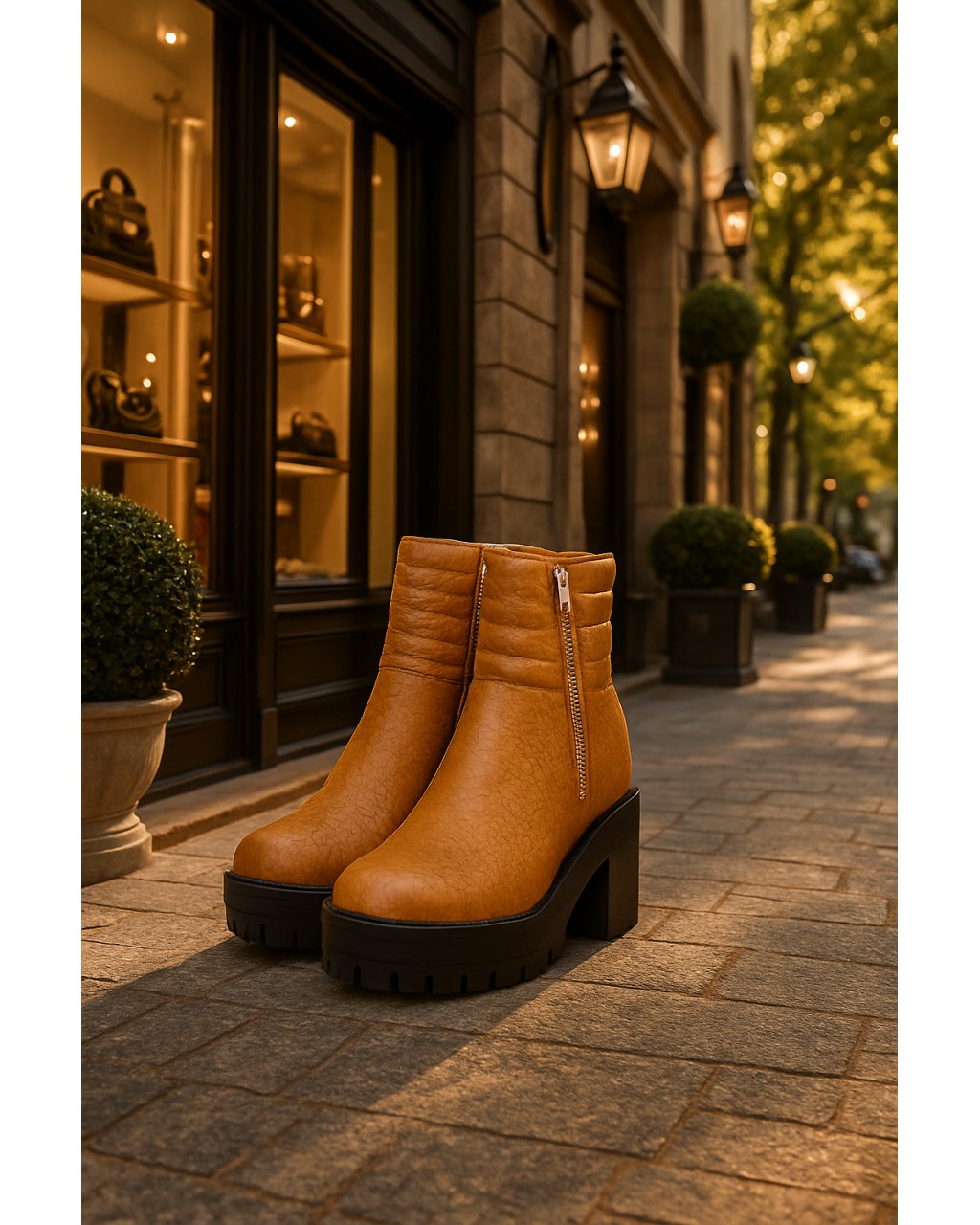Botines camel con cierre Pilar Estilo